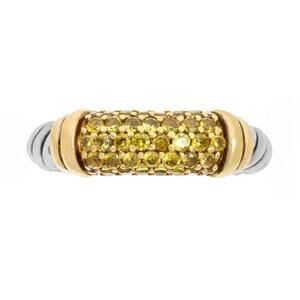 David Yurman Pavé Yellow Sapphire 18K Yellow Gold Sterling Silver Ring Size 6